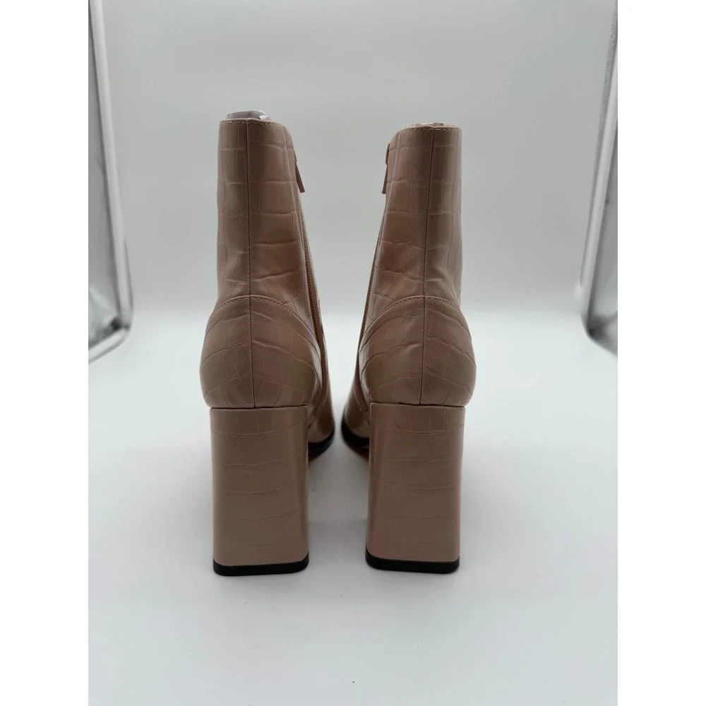 Lisa Vicky Craze-V Blush Croc Embossed Square Toe Block Heel Ankle Boots Size 8M